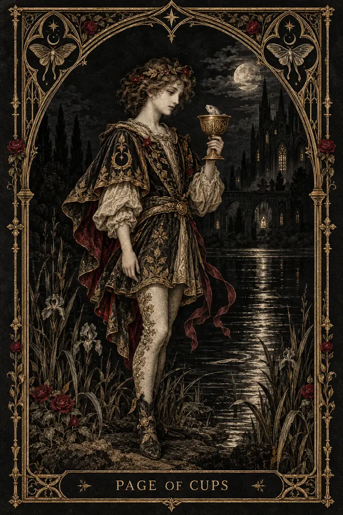 Page of Cups — Gothic Engraving Edition