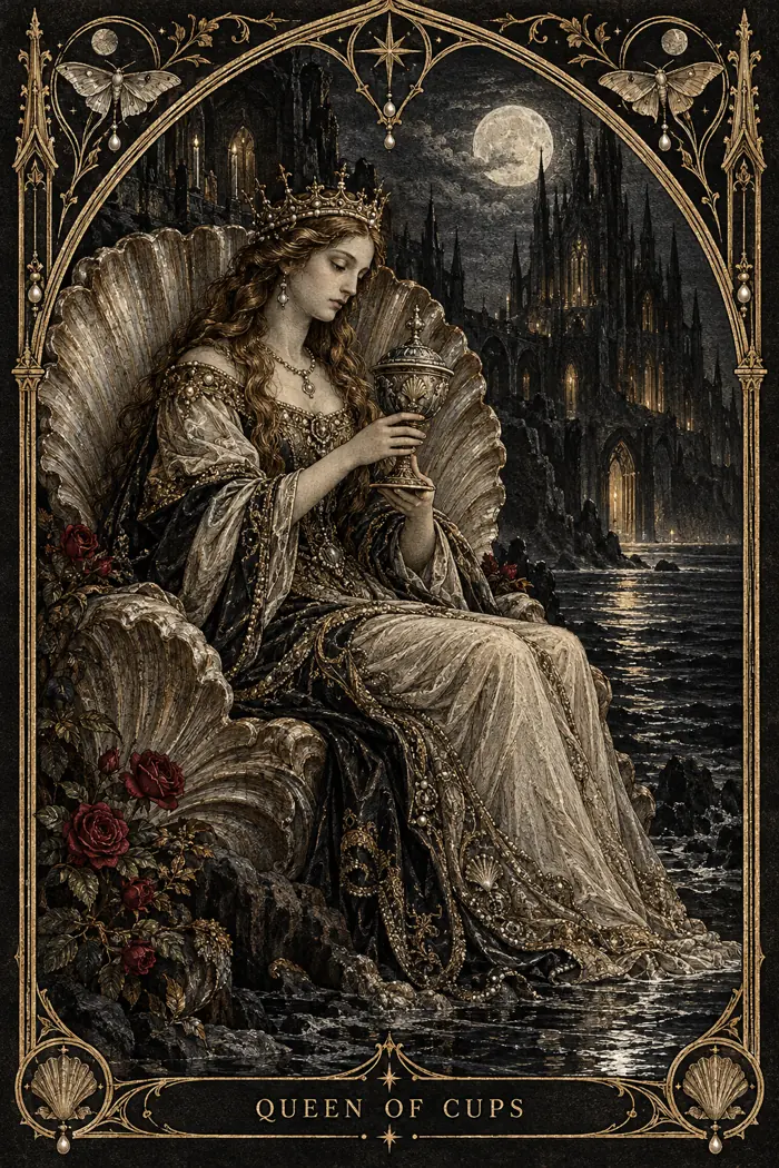 Queen of Cups — Gothic Engraving Edition