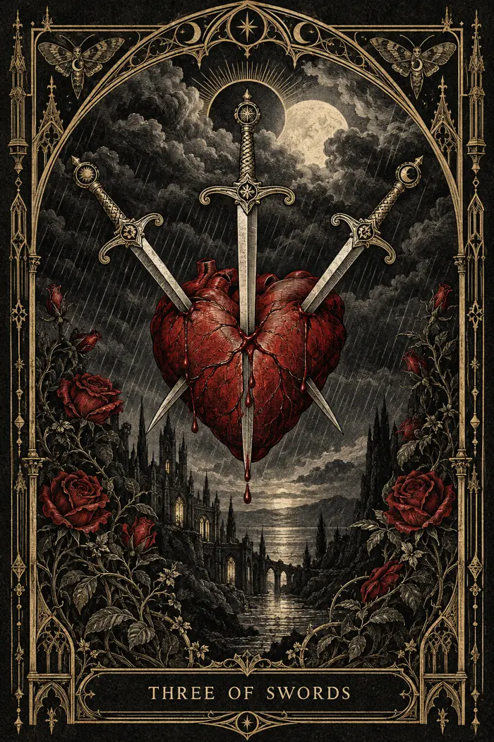 Three of Swords — Gothic Engraving Edition