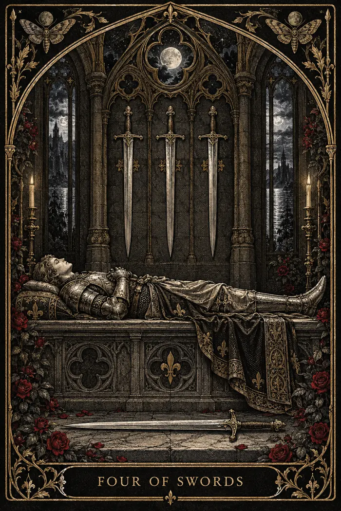 Four of Swords — Gothic Engraving Edition