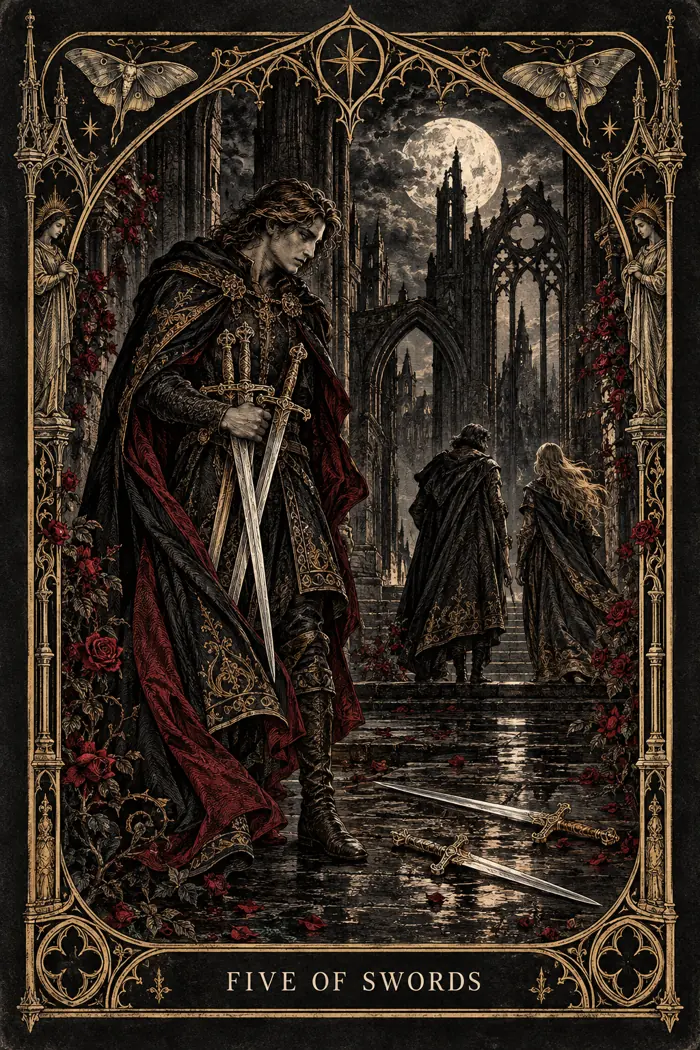 Five of Swords — Gothic Engraving Edition