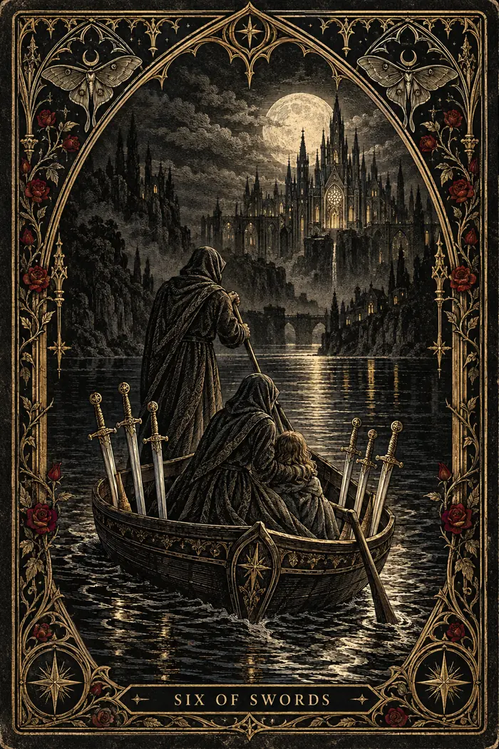Six of Swords — Gothic Engraving Edition