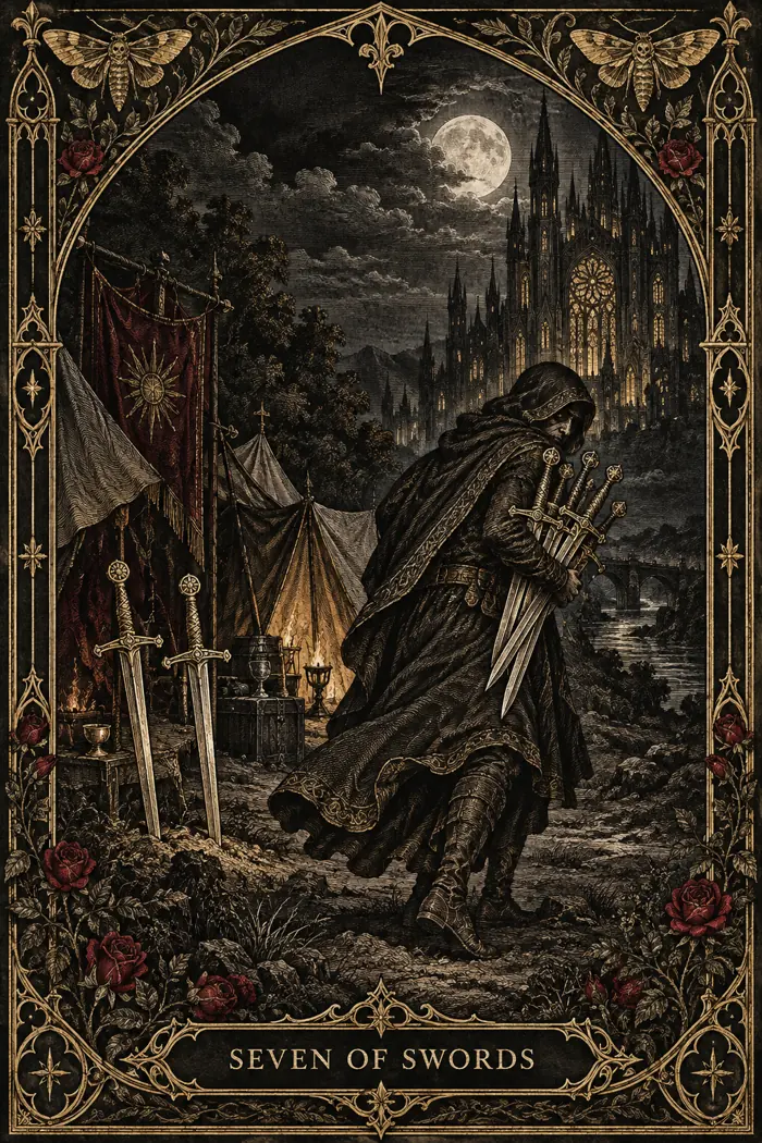 Seven of Swords — Gothic Engraving Edition