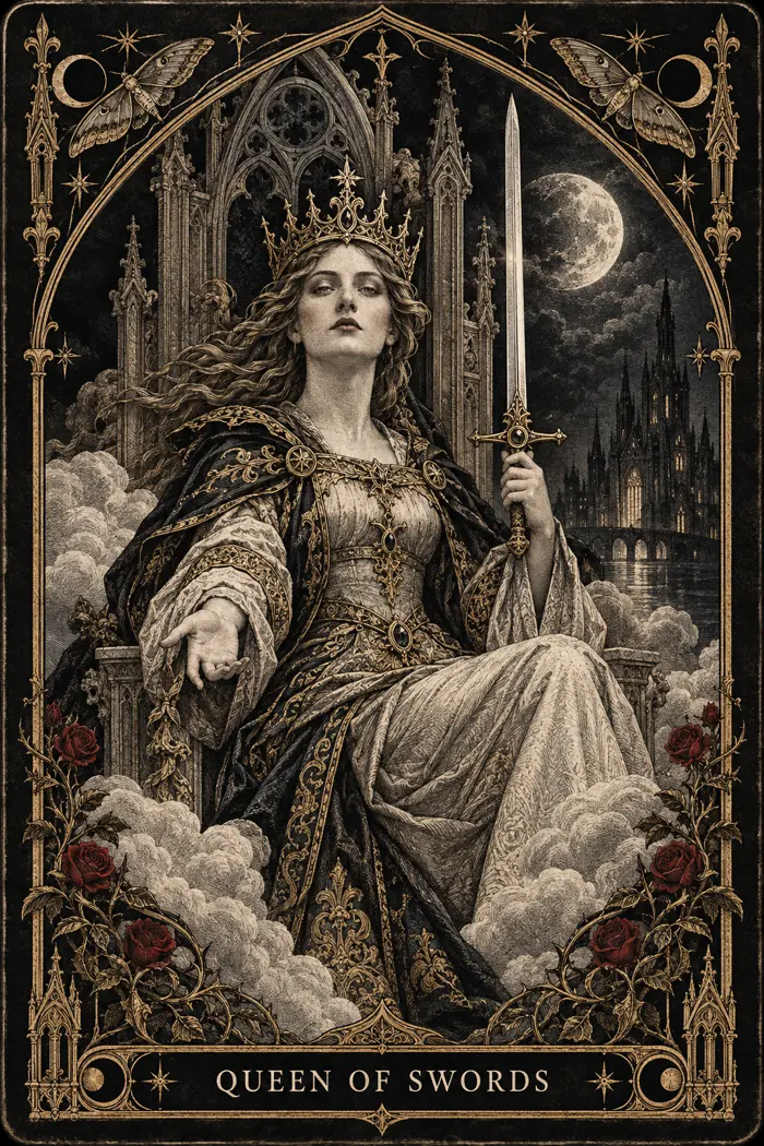 Queen of Swords — Gothic Engraving Edition