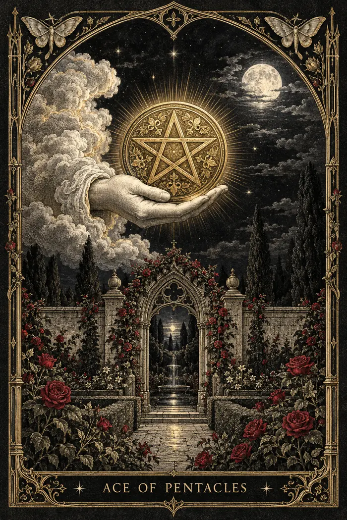 Ace of Pentacles — Gothic Engraving Edition
