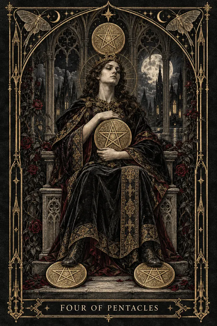 Four of Pentacles — Gothic Engraving Edition