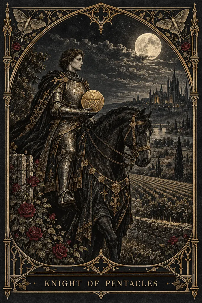 Knight of Pentacles — Gothic Engraving Edition