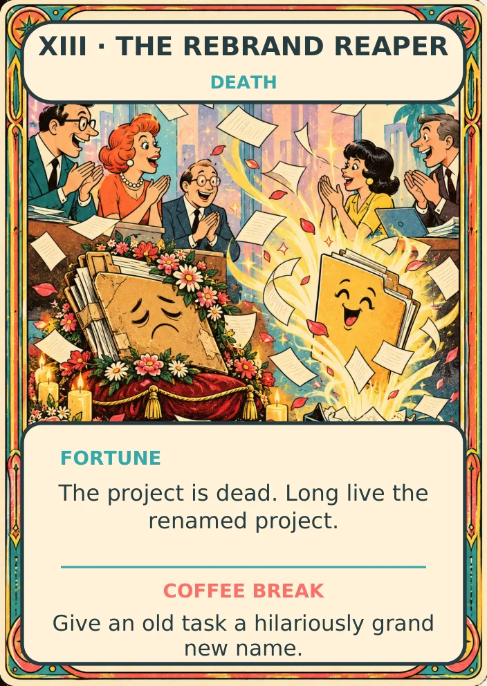 The Rebrand Reaper — Office Tarot
