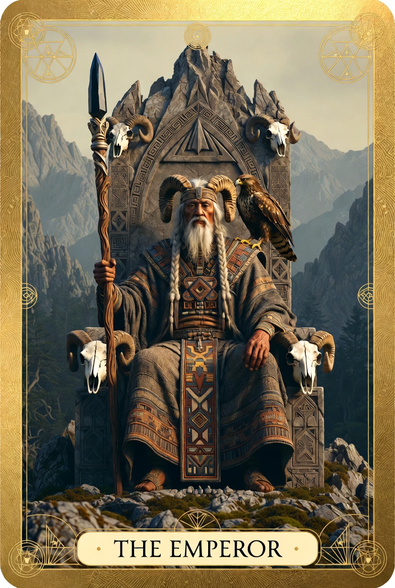 The Emperor, a mountain elder on a stone throne